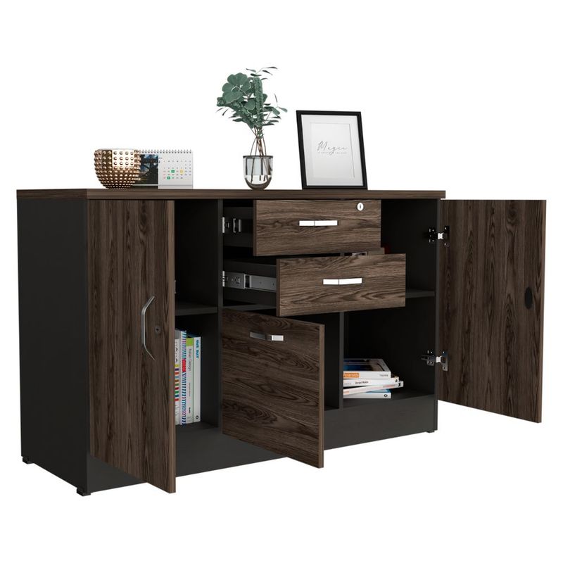 RTA DESIGN - Mesa Auxiliar Nakarat Chocolate tres puertas espacios para objetos