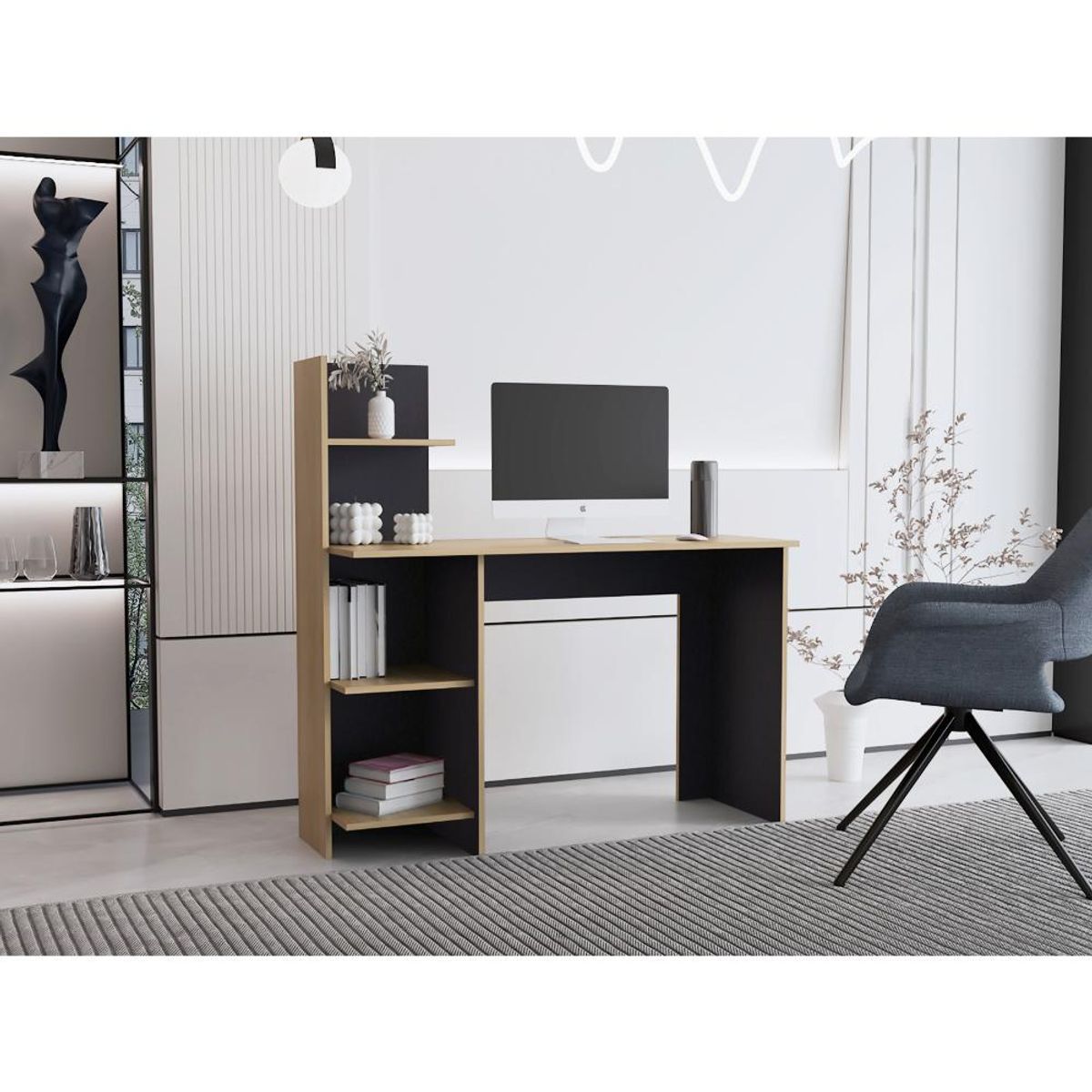 RTA DESIGN - Escritorio Vilna Fresno Europeo y Wengue con Cuatro entrepaños