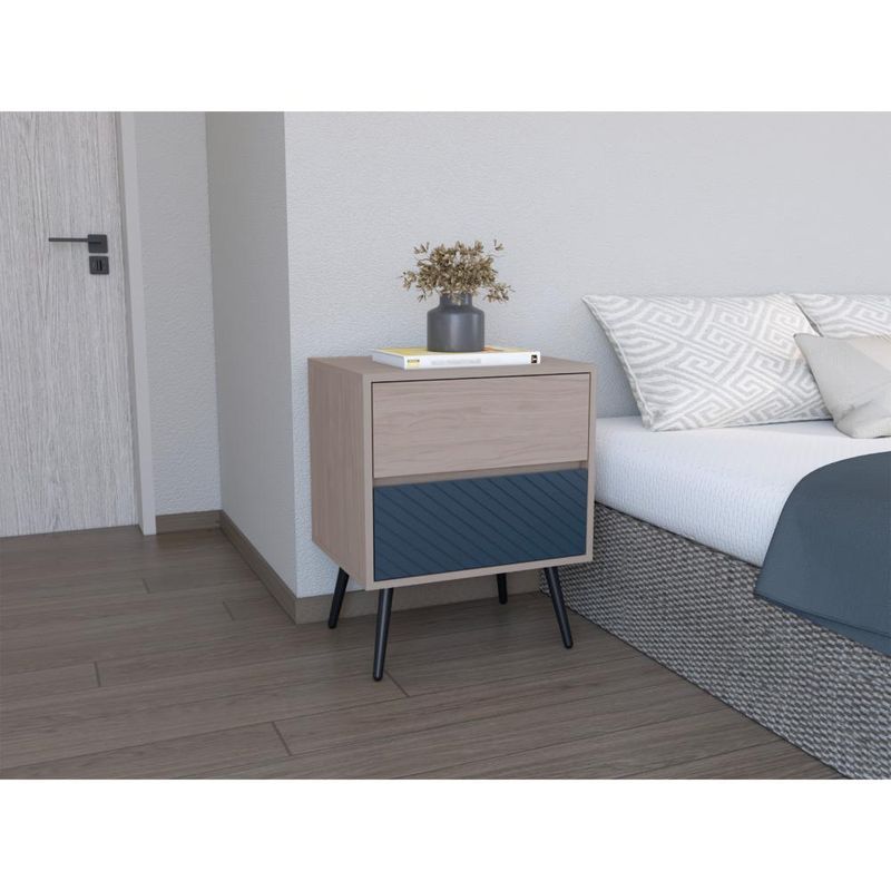 RTA DESIGN - Mesa de Noche Lyle Nacar y Azul con patas de madera