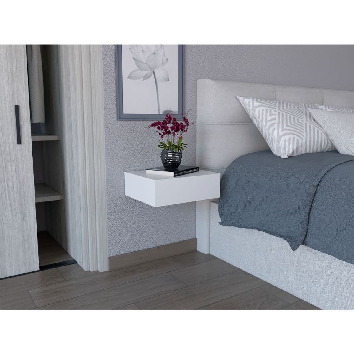 RTA DESIGN - Mesa de Noche Flotante Milano Blanco Con un cajón