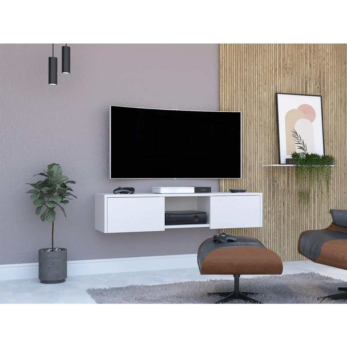 RTA DESIGN - Mesa Para Tv Flotante Gleid Blanco con Dos Puertas Abatibles