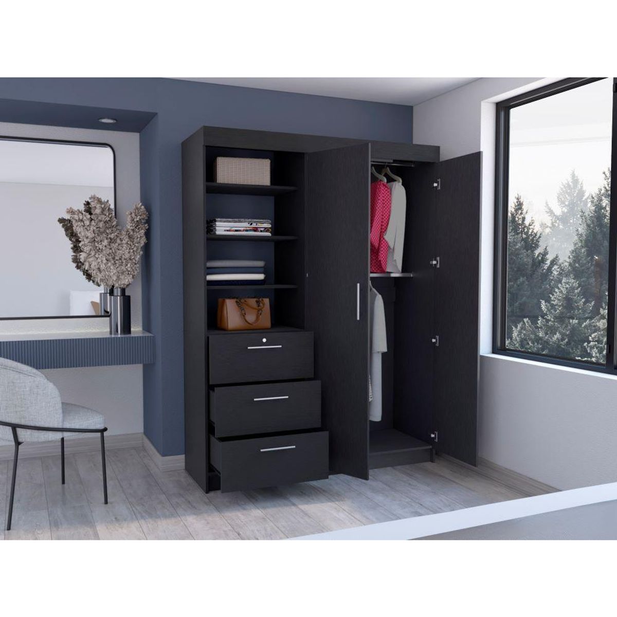 RTA DESIGN - Closet Pekín Wengue Dos Puertas Abatibles y Tres Cajones Organizadores_.