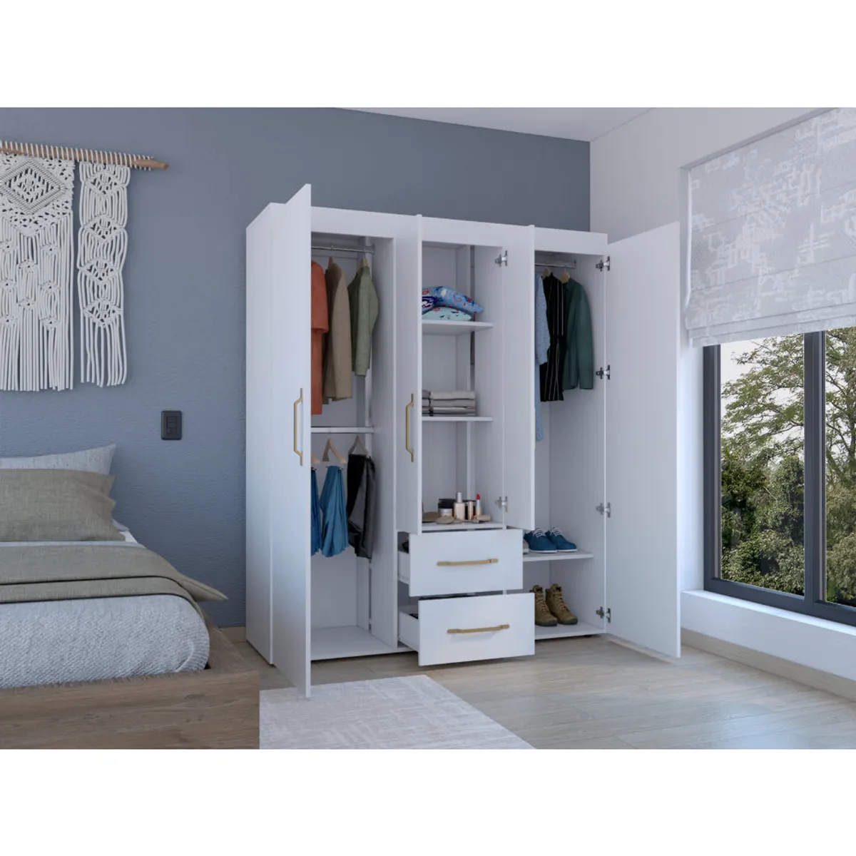 RTA DESIGN - Closet Bariloche Bombay Dorado Pequeño con Entrepaños y Cuatro Puertas