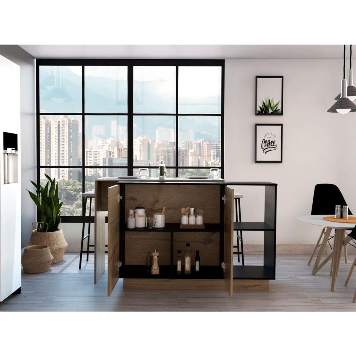 RTA DESIGN - Barra de Cocina ErisCafé Claro y Wenguecon Dos Puertas Batientes  ZF