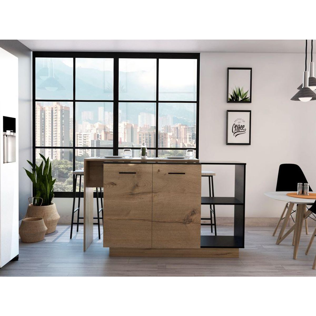 RTA DESIGN - Barra de Cocina ErisCafé Claro y Wenguecon Dos Puertas Batientes  ZF