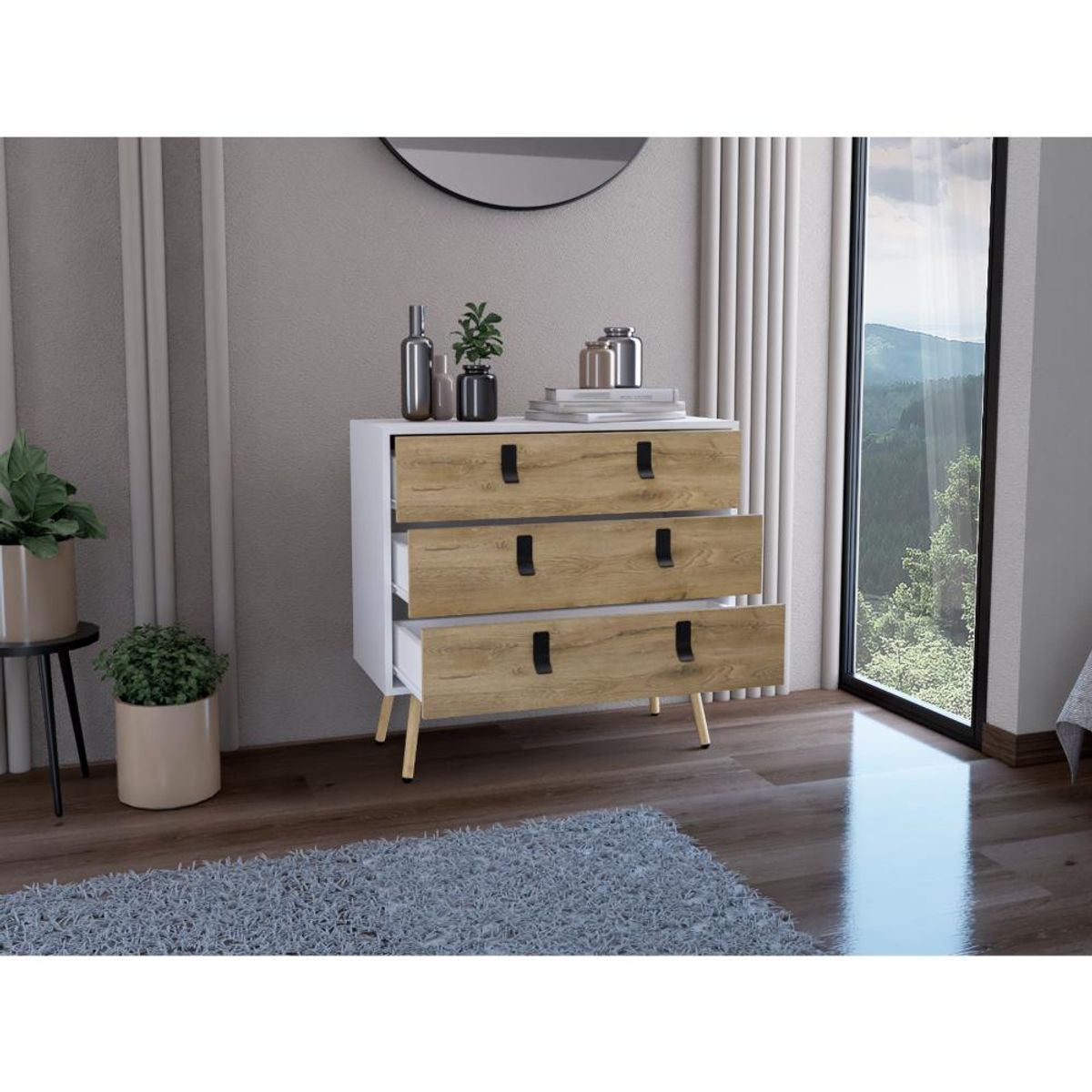 RTA DESIGN - Organizador Huna Blanco y Macadamia Tres Cajones Para Guardar Objetos