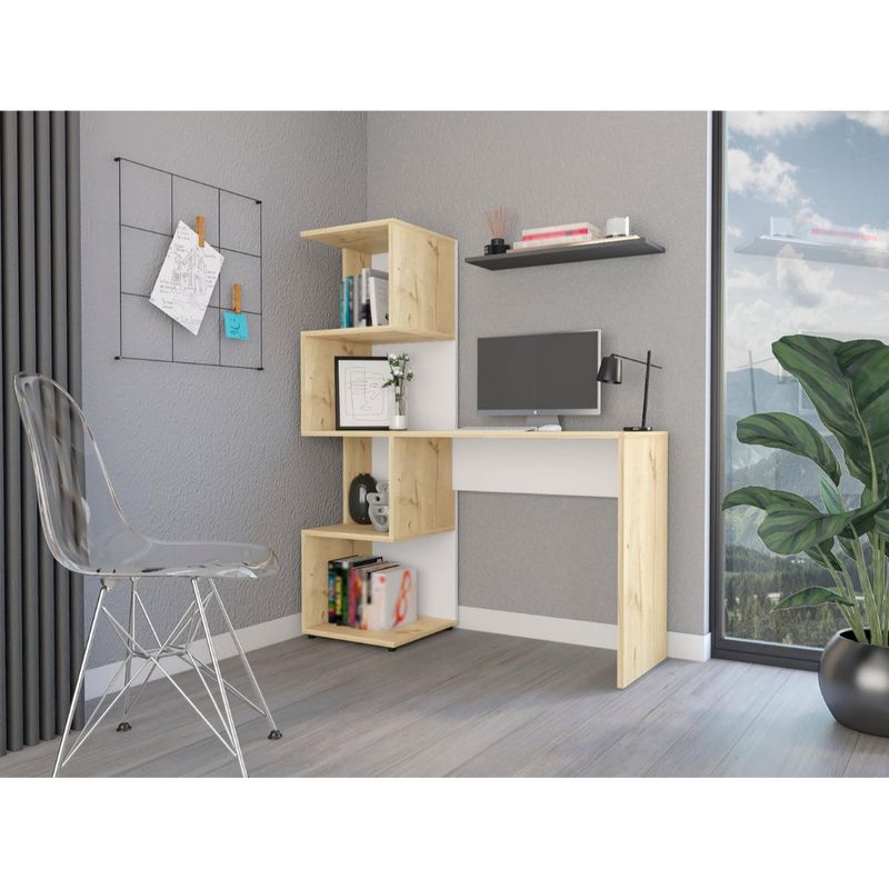RTA DESIGN - Escritorio Mexico Café Claro y Blanco con Tres Entrepaños ZF