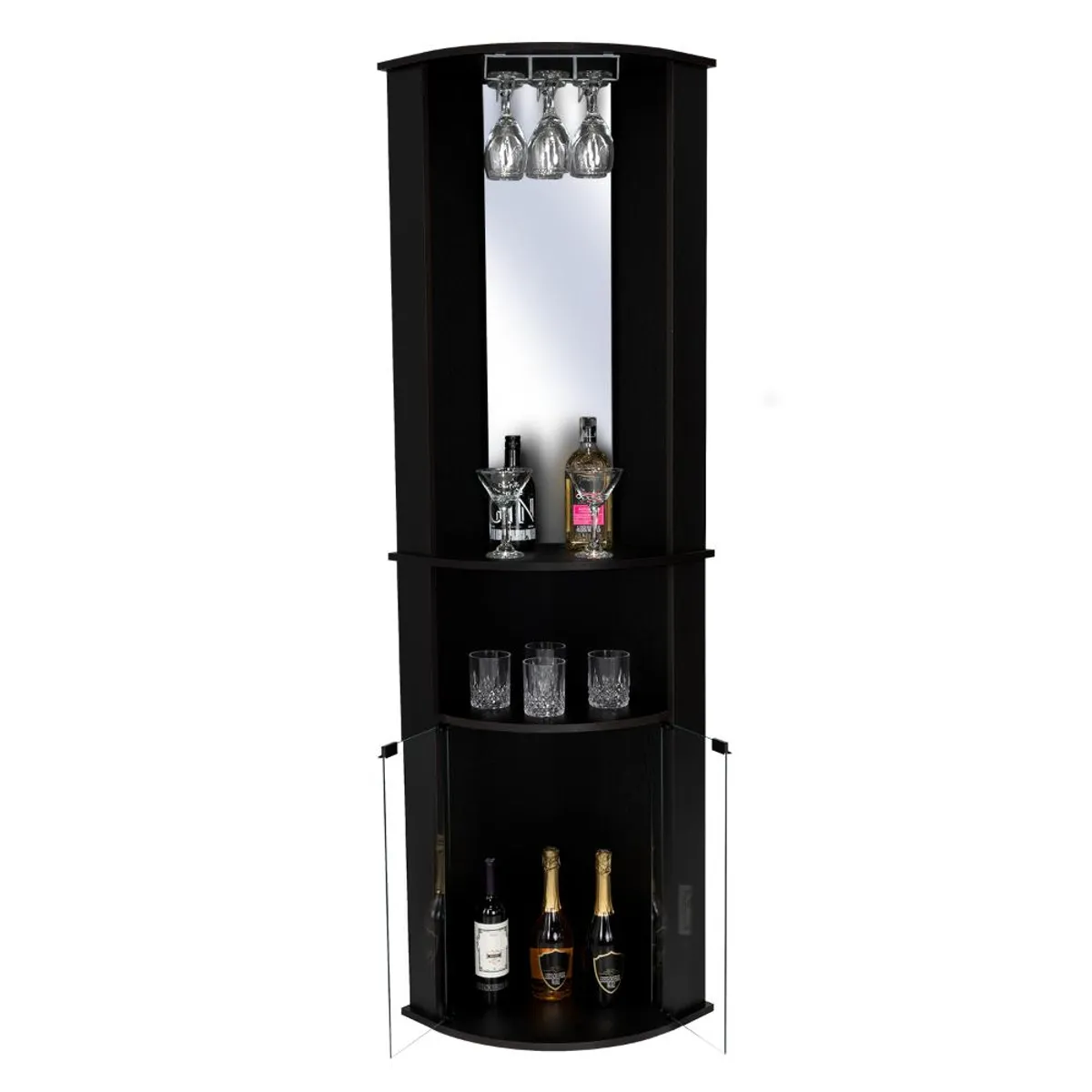 RTA DESIGN - Bar Zamba Wengue Dos Puertas de Vidrio Espejo y Colgador de Copas