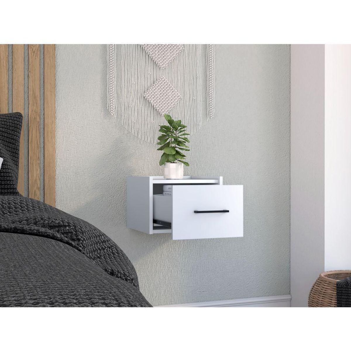 RTA DESIGN - Mesa de Noche Flotante Boa Blanco Espacio Para Colocar Objetos