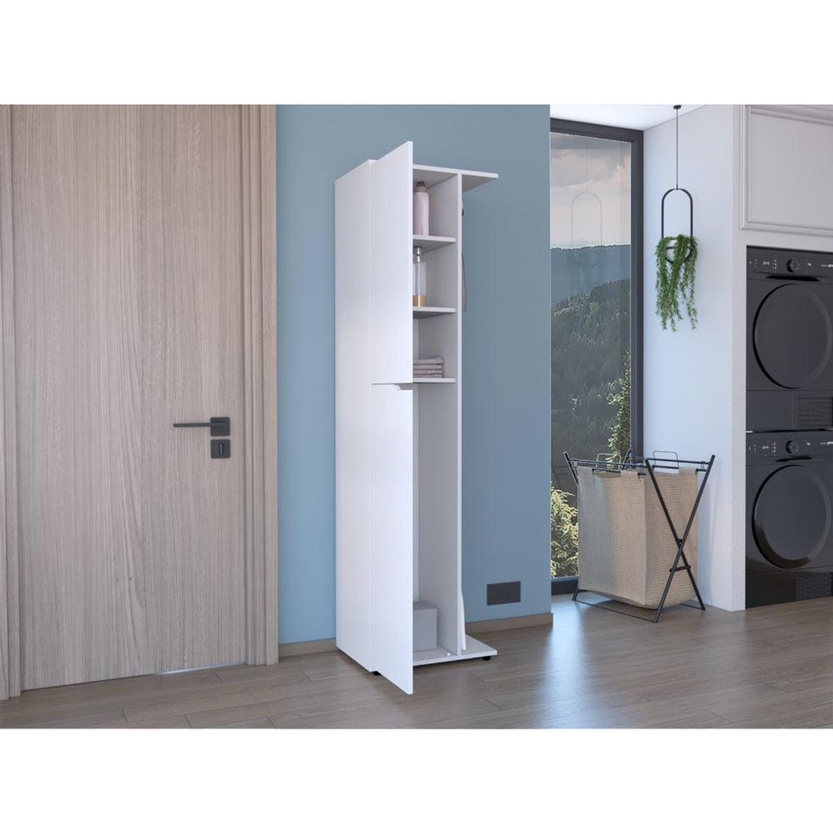 RTA DESIGN - Mueble de Aseo Cruella Blanco incluye colgador para escobas ZF