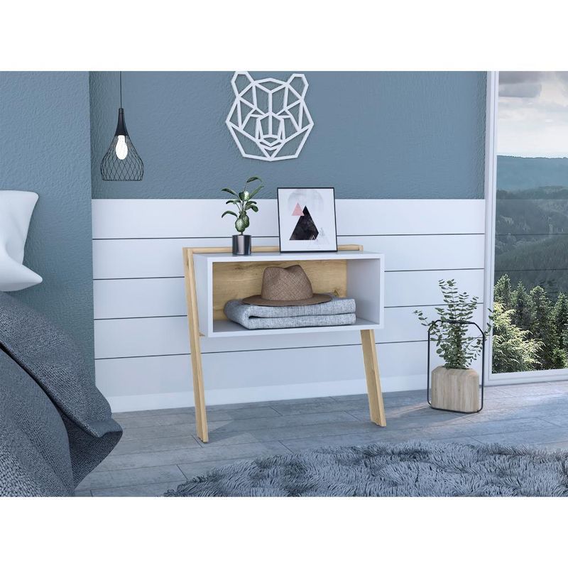 RTA - Mesa de Noche Brema Café Claro y Blanco Dos Patas y Diseño Moderno ZF