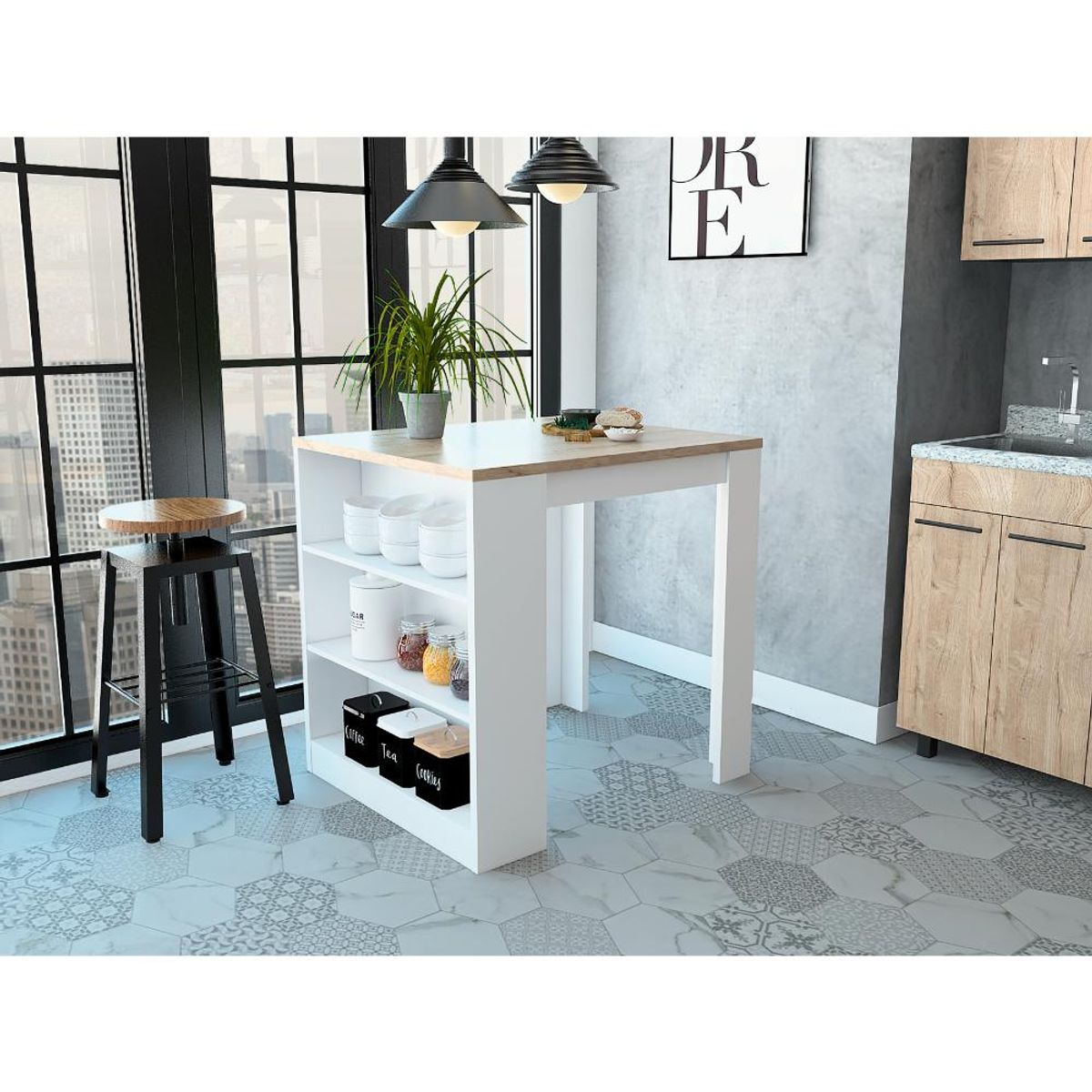 RTA DESIGN - Mesa Auxiliar Mayer Blanco y Café Amplia Superficie y Entrepaños ZF_.