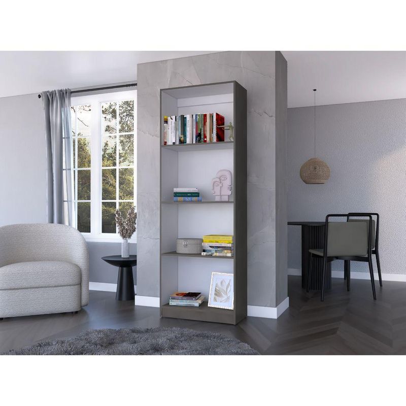 RTA DESIGN - Biblioteca Home Plata Oscuro y Blanco con Cuatro Entrepaños ZF