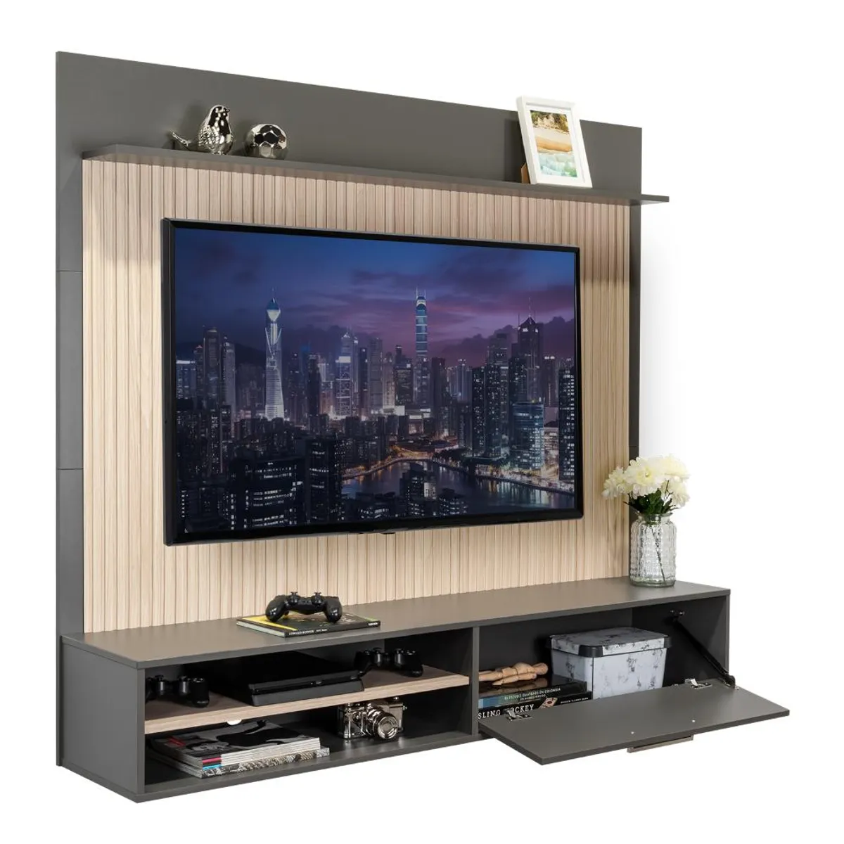 RTA DESIGN - Panel de Tv Hober Plata Oscuro y Bardolino  Desde 55 Hasta 70 Pulgadas_.