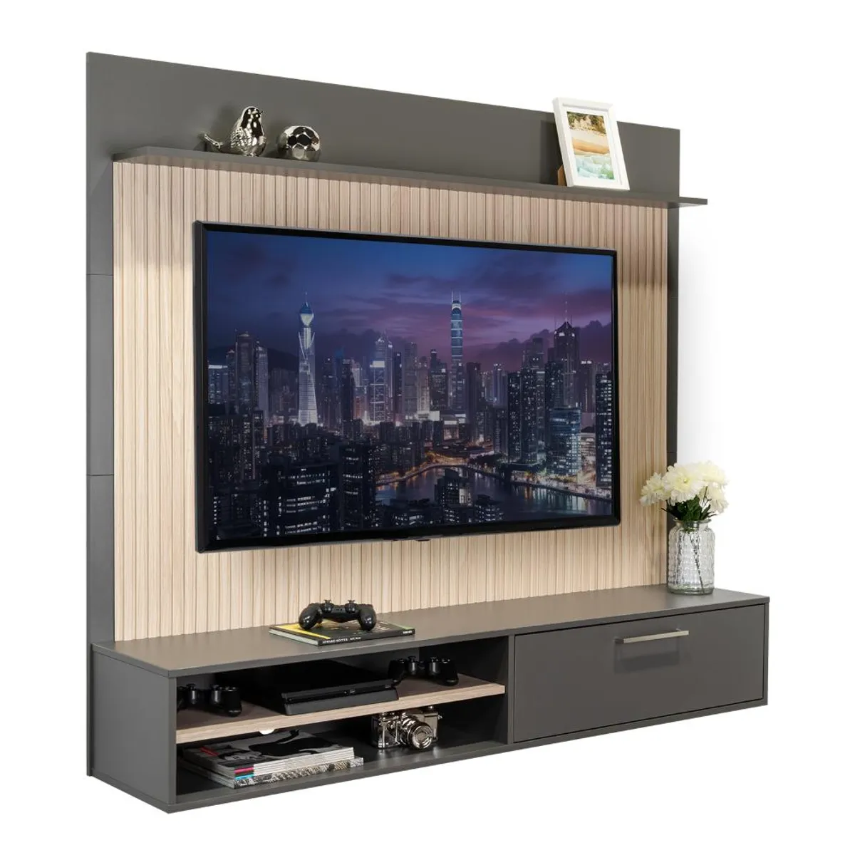 RTA DESIGN - Panel de Tv Hober Plata Oscuro y Bardolino  Desde 55 Hasta 70 Pulgadas_.