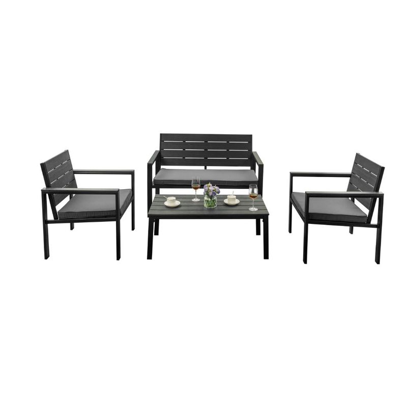 RTA DESIGN - Comedor de Exterior Trento  Negro y Gris Incluye 3 Sillas