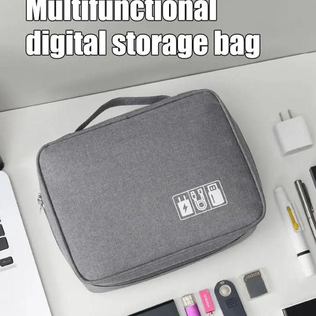 GENERICO - Estuche Organizador Cable Bolsa Electronico Grande 2 Niveles Negro