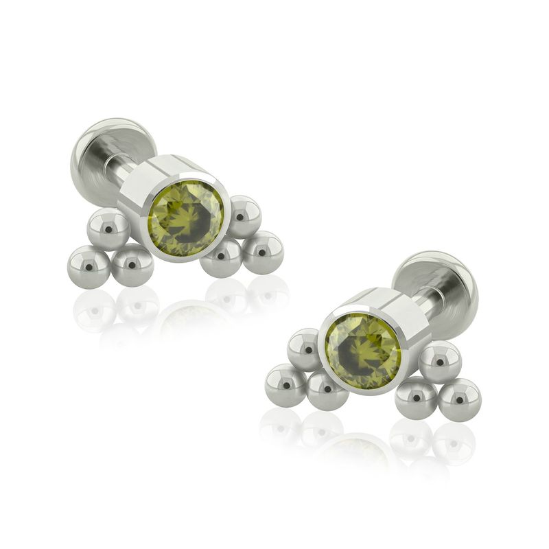 AGHA JEWELRY - Titanio Aretes Piercing Doble TRI lado Bezel set para lóbulo