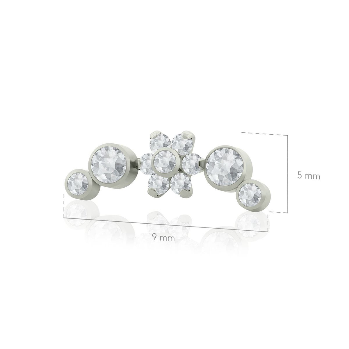 AGHA JEWELRY - Titanio Arete Piercing Five Curved con hexaflower en centro Bezel set para lóbulo