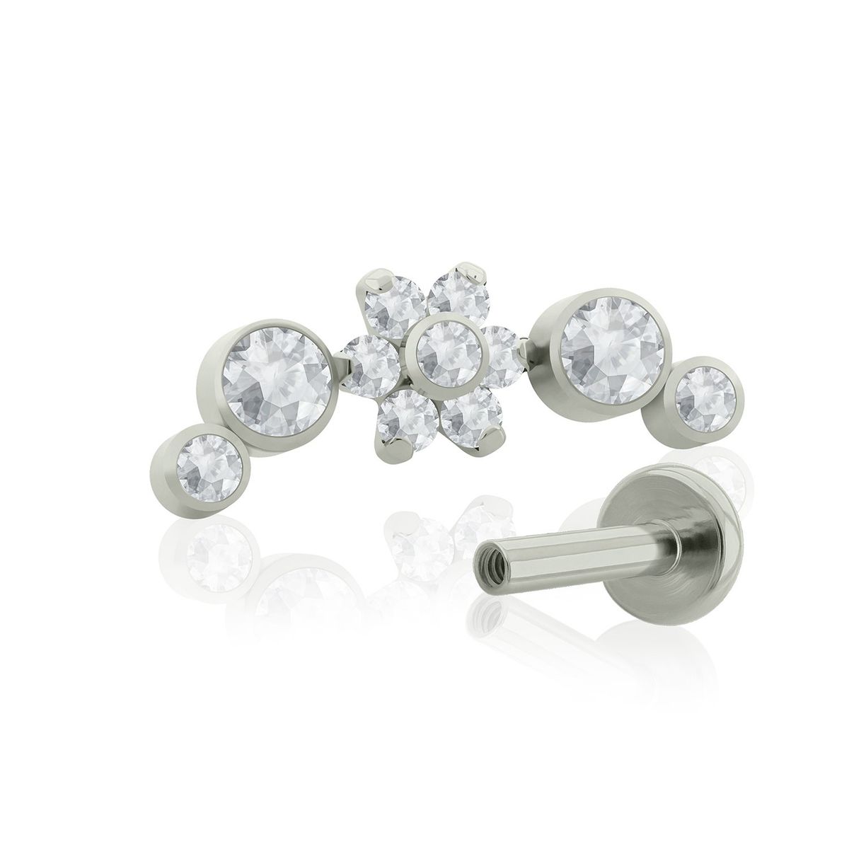 AGHA JEWELRY - Titanio Arete Piercing Five Curved con hexaflower en centro Bezel set para lóbulo