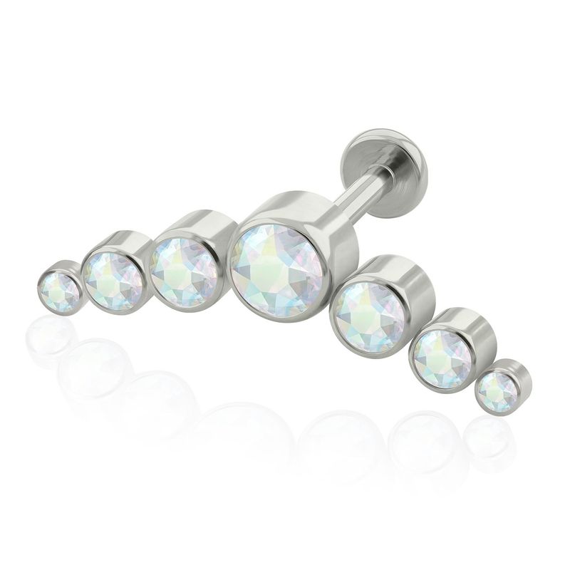 AGHA JEWELRY - Titanio Arete Piercing Seven Curved Bezel set para lóbulo