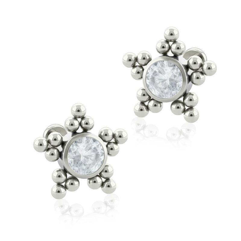 AGHA JEWELRY - Titanio Aretes Piercing Star Bead Bezel set para lóbulo