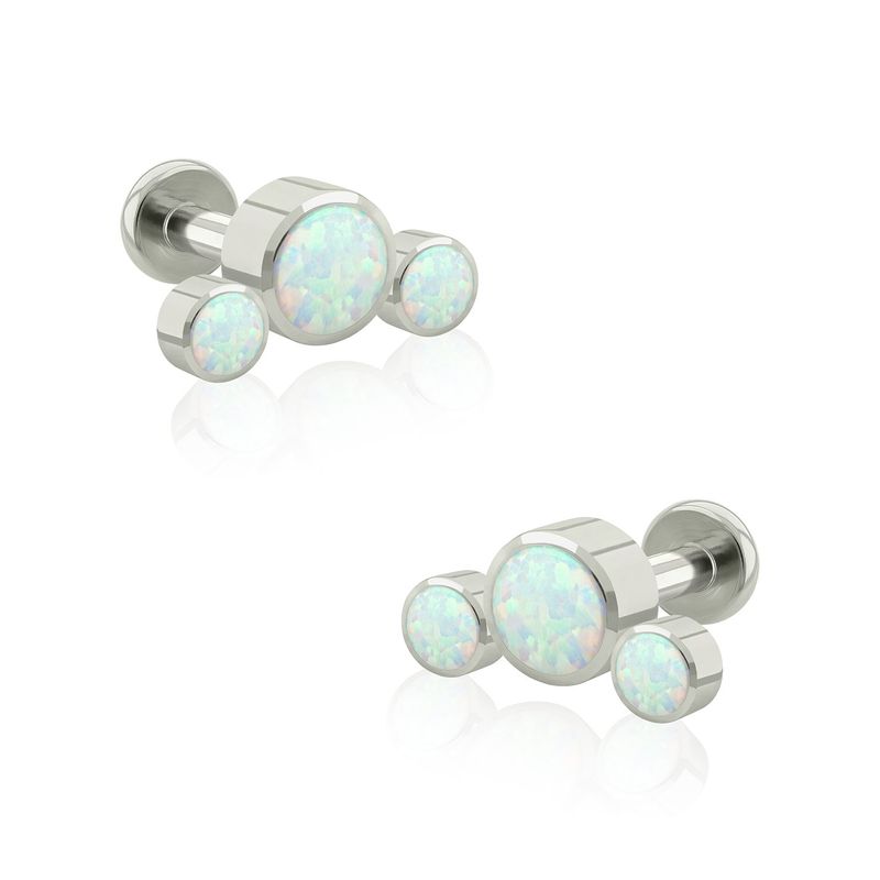 AGHA JEWELRY - Titanio Aretes Piercing Neptuno Bezel set con Opal para lóbulo