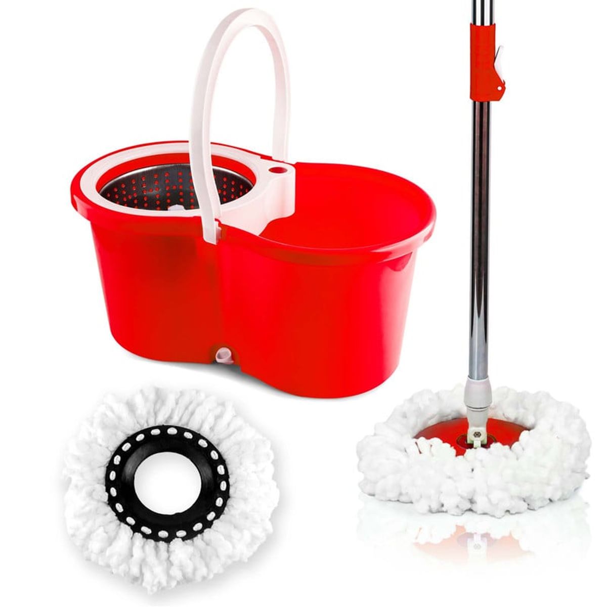 ENERGY PLUS - Trapeador Giratorio 360° Autoescurrible 2 Repuestos Rojo