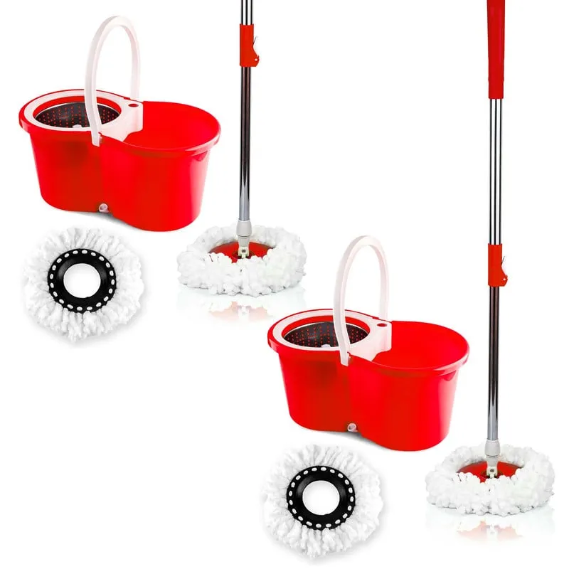 ENERGY PLUS - Set x2 Trapeador Giratorio 360°  Escurridor 2 Repuestos Rojo