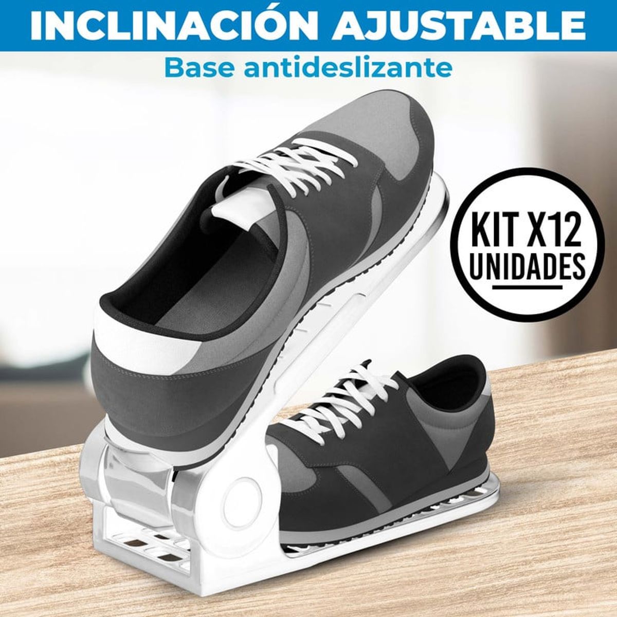 ENERGY PLUS - Set x12 Organizadores Zapatos Ajustables Zapatero Ahorrador Blanco