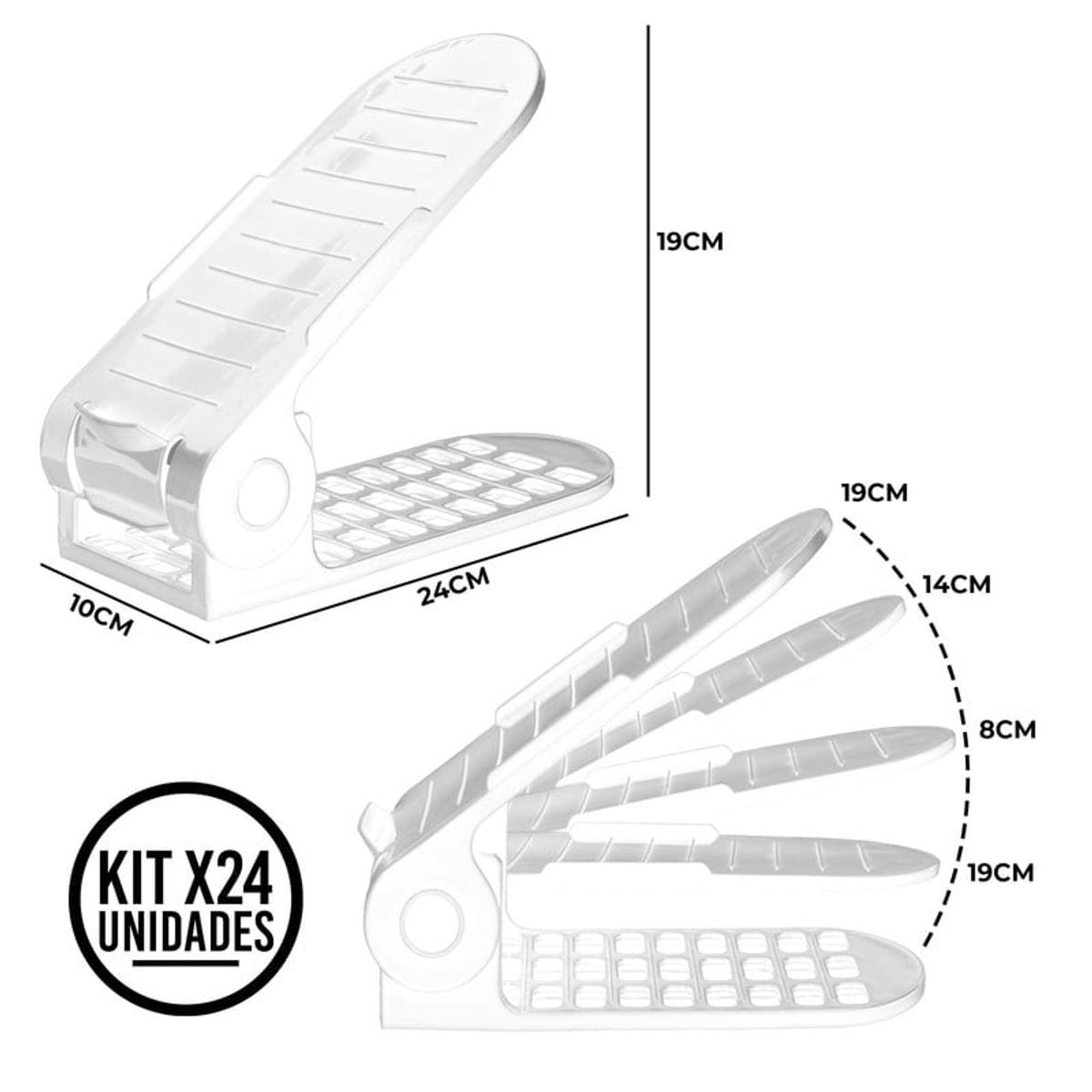 ENERGY PLUS - Set x24 Organizadores Zapatos Ajustables Zapatero Ahorrador Blanco
