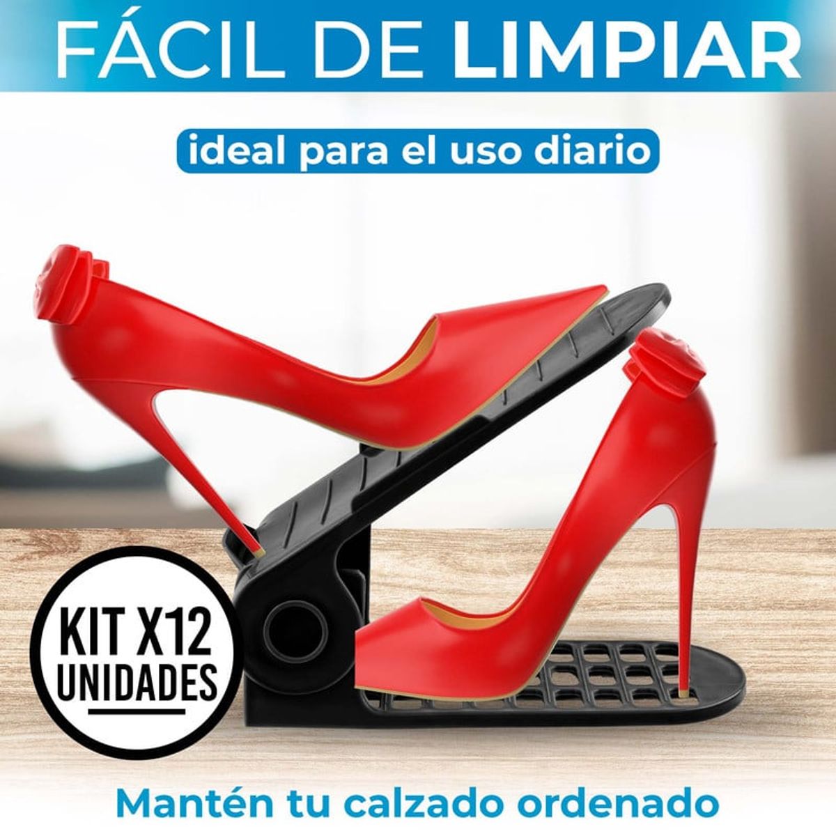 ENERGY PLUS - Set x12 Organizadores Zapatos Ajustables Zapatero Ahorrador Negro