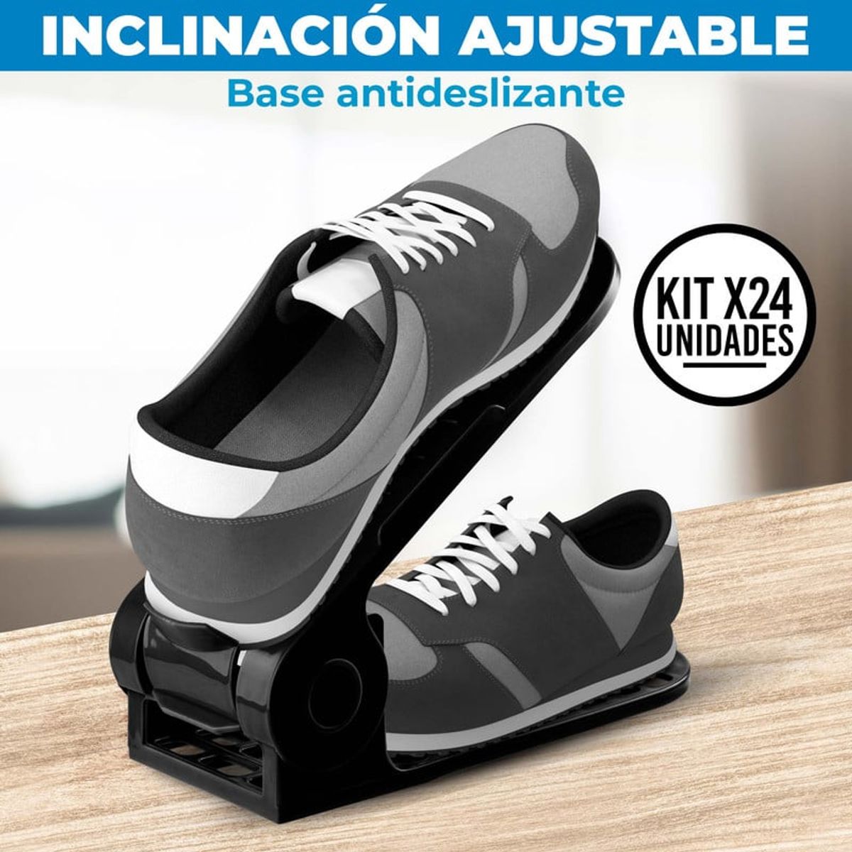 ENERGY PLUS - Set x24 Organizadores Zapatos Ajustables Zapatero Ahorrador Negro