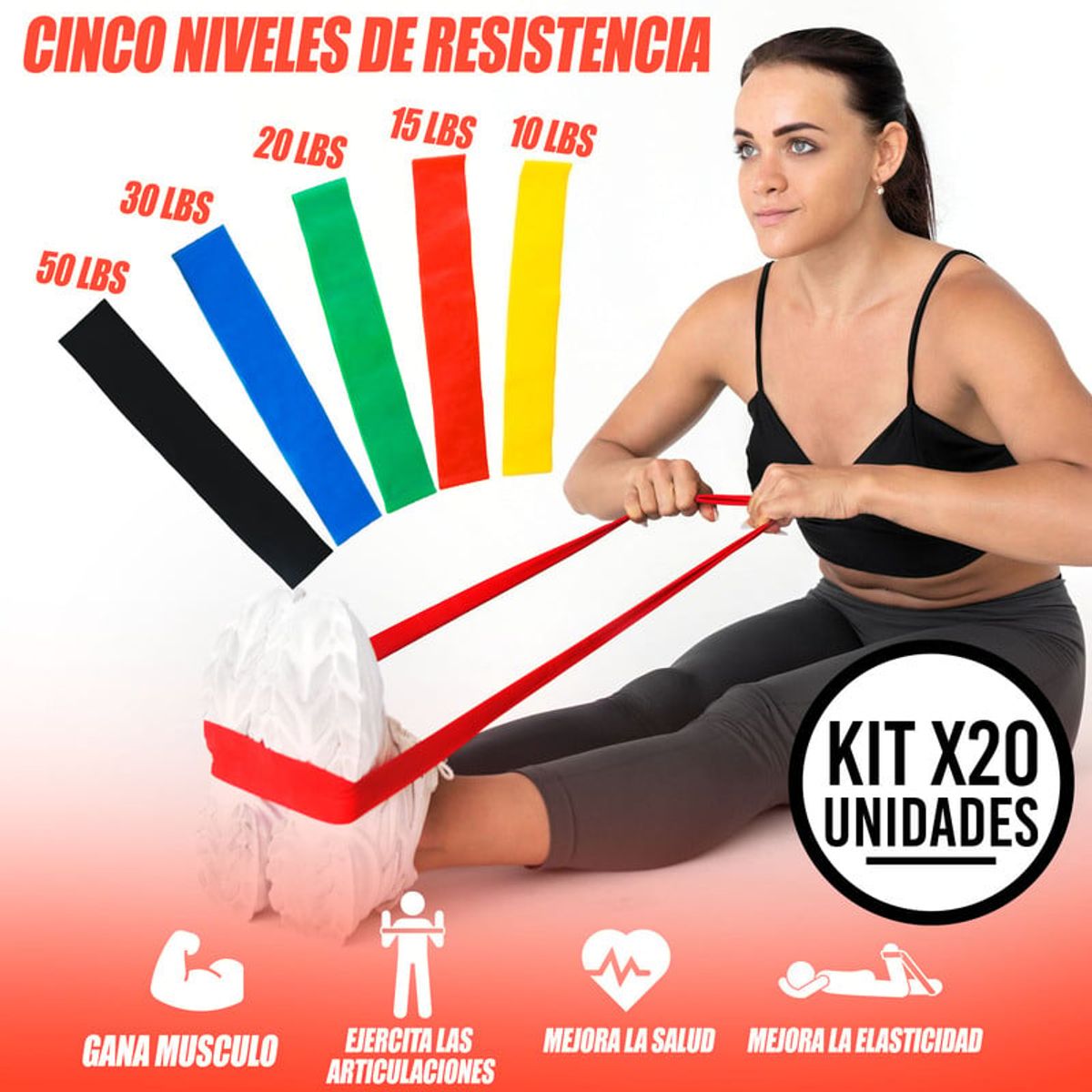 STYLE STARS - Set x20 Bandas Elásticas Resistencia Ejercicio Fisioterapia