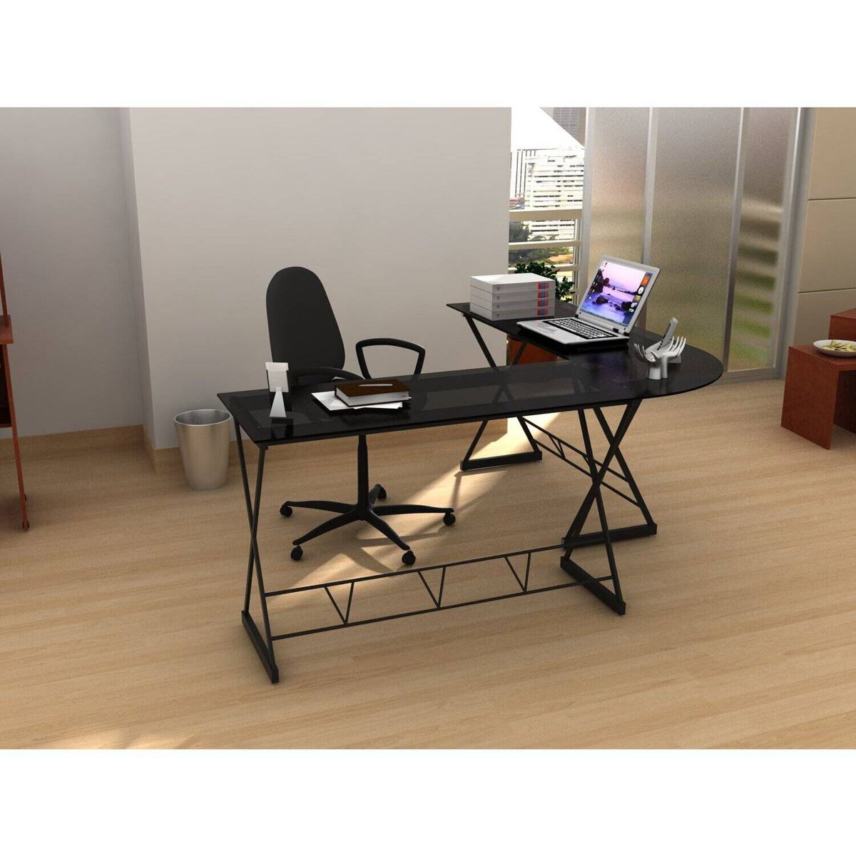 RTA DESIGN - Escritorio en l de vidrio negro