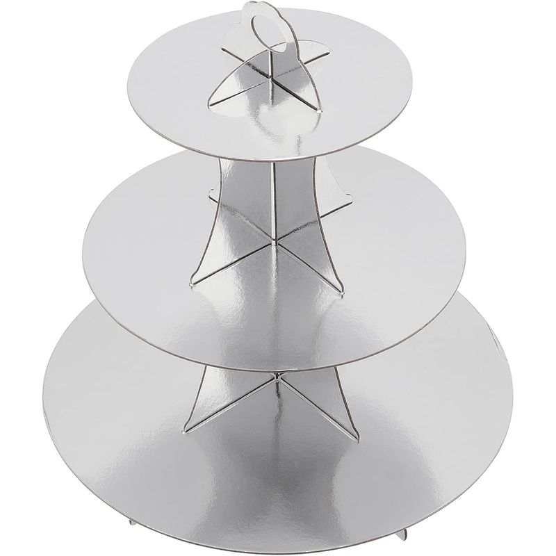 GENERICO - Base Para Cupcakes Cake Pops Torta Galleta 3 Pisos Plateada