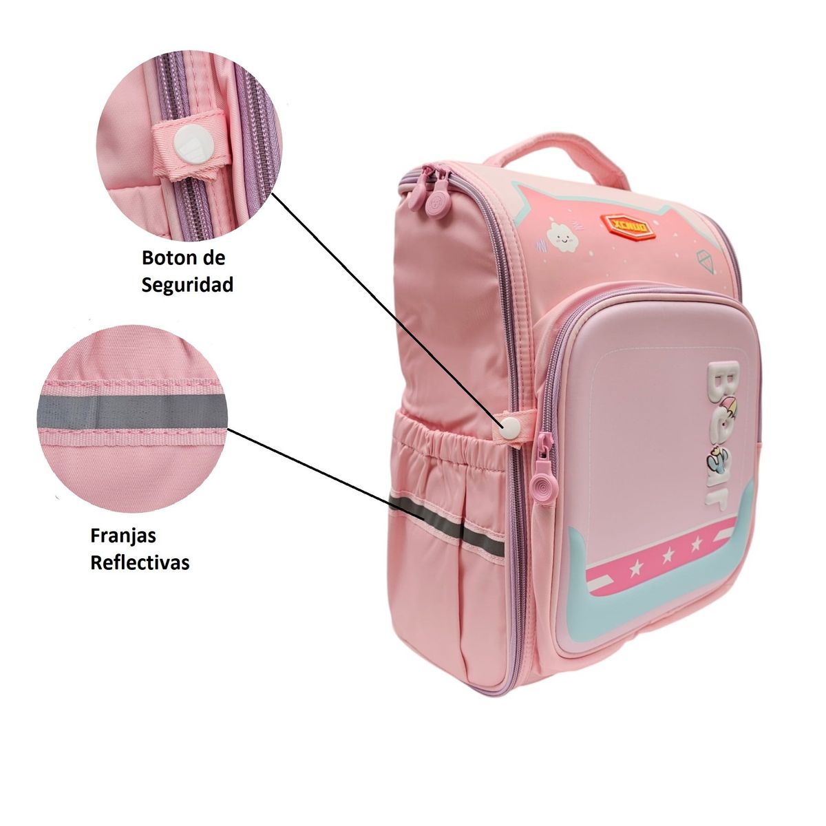 GENERAL - Maleta Escolar Niñas Reflectiva Bear Rosada