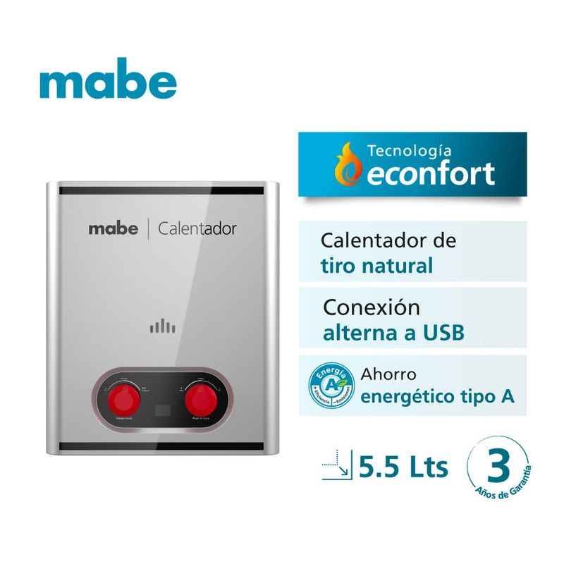 MABE - Calentador de Paso Tiro Natural 5.5 L Gris Mabe CIM06C2SSNA