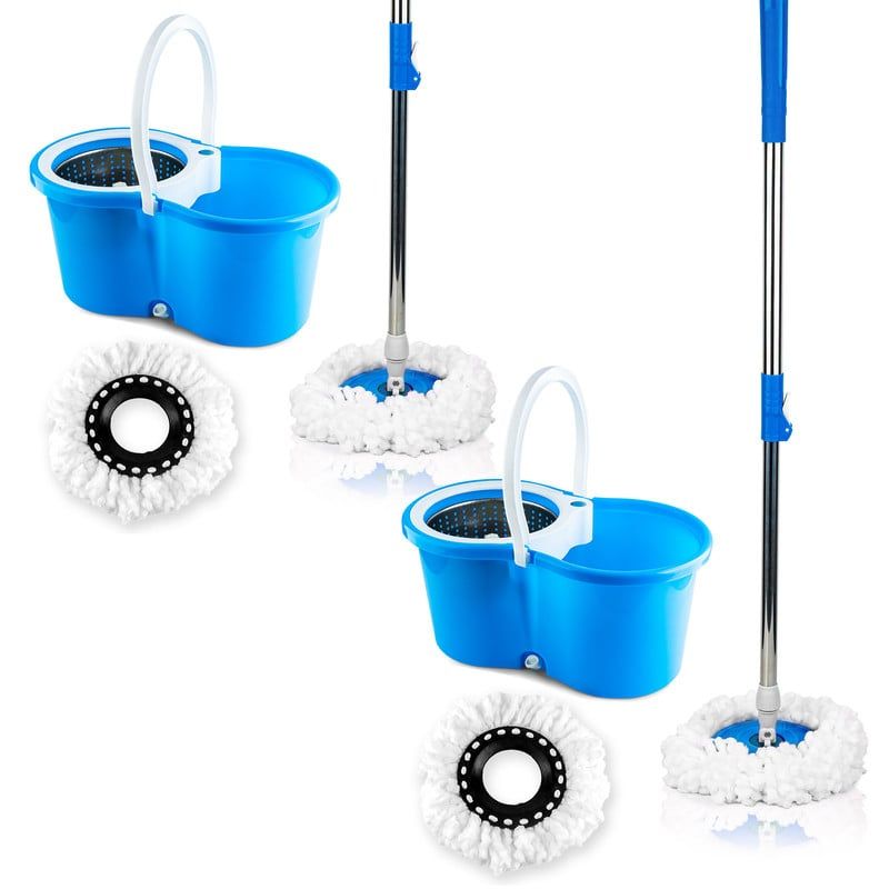 ENERGY PLUS - Set x2 Trapeador Giratorio 360° Balde Escurridor 2 Repuestos Azul