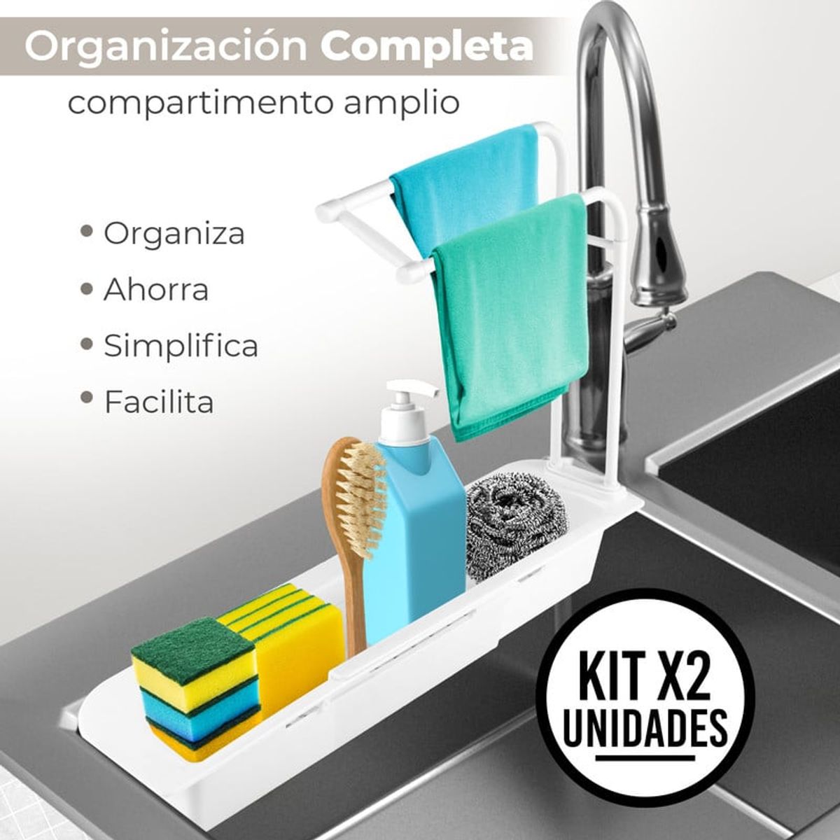 CHEF MASTER - Set 2 Organizador Lavaplato Esponja Jabón Escurridor Blanco