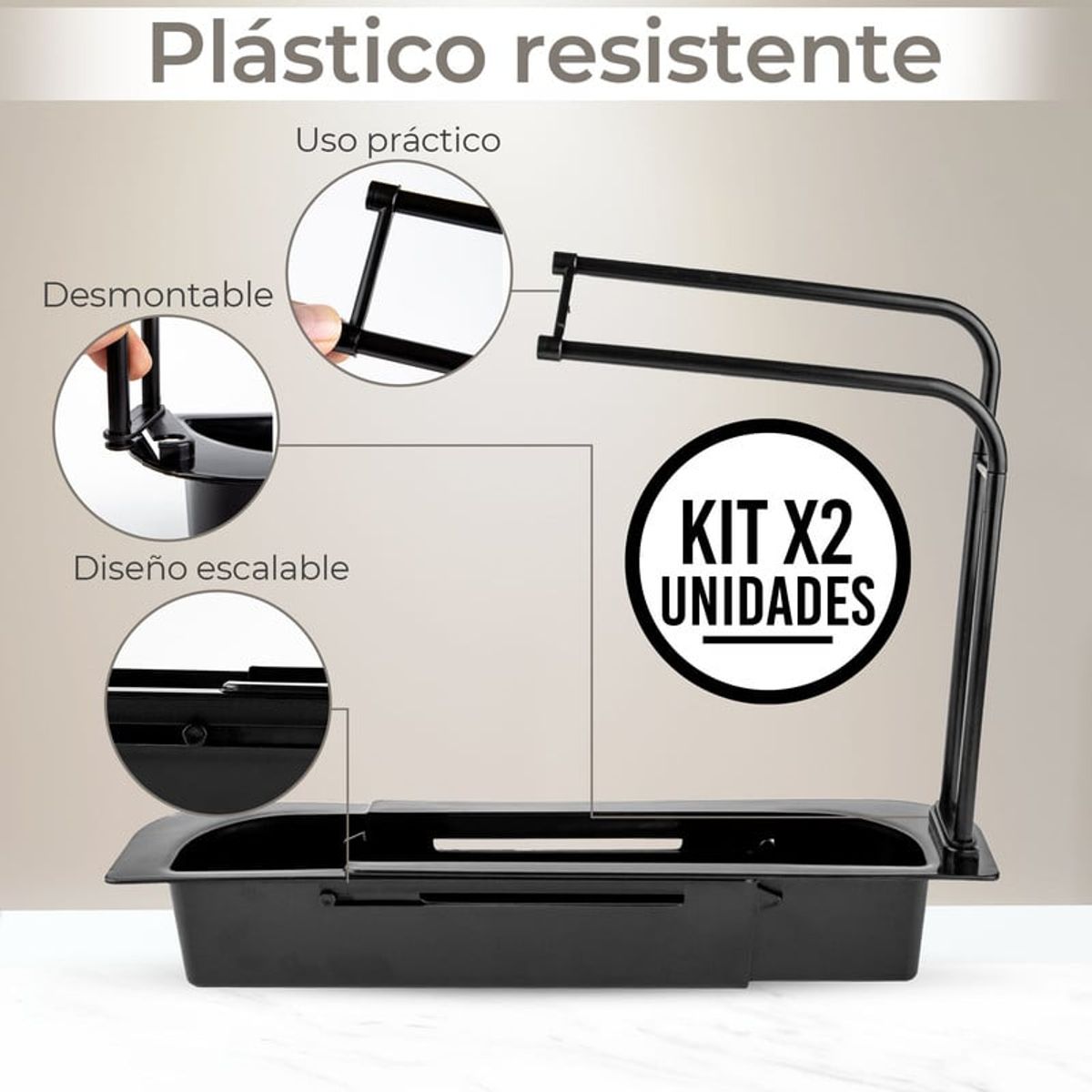 CHEF MASTER - Set 2 Organizador Lavaplato Esponja Jabón Escurridor Negro