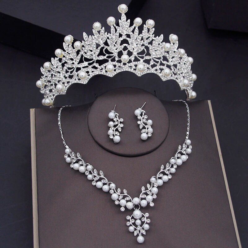 GENERICO - Set Corona Collar Y Aretes Cristal Tiara Mujer Quinceañeras