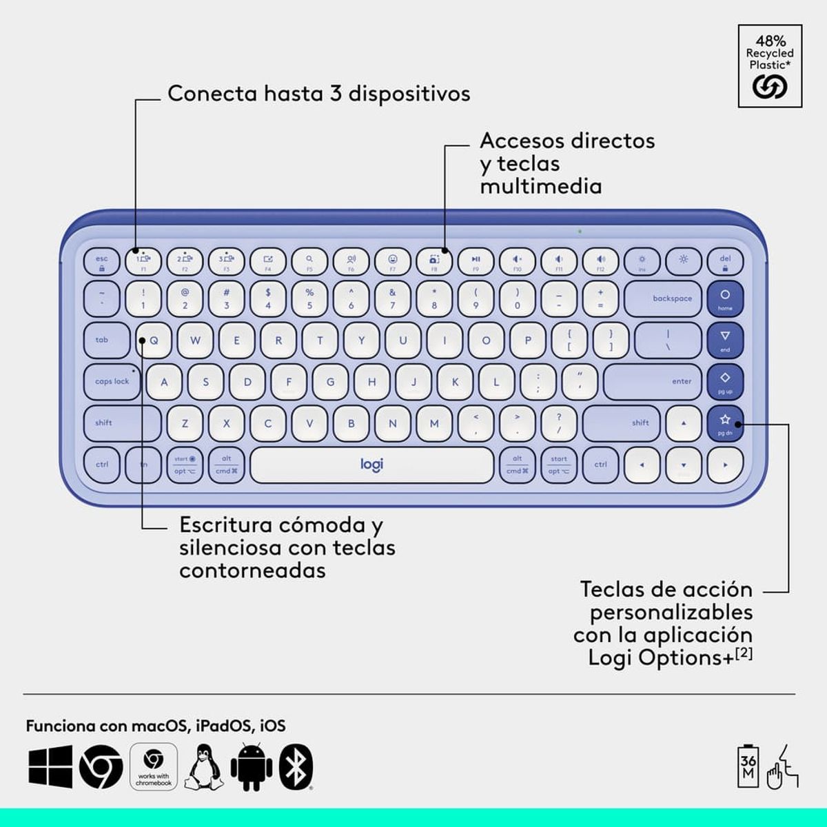 LOGITECH - Combo Teclado Y Mouse Bluetooth Logitech Pop Icon Lila