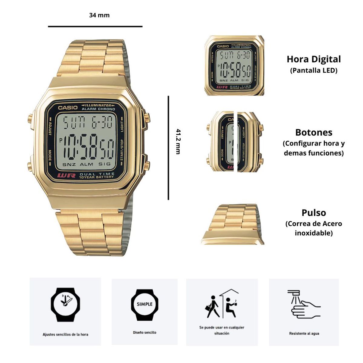 CASIO - Reloj Casio A178WGA-1A Diseño Elegante