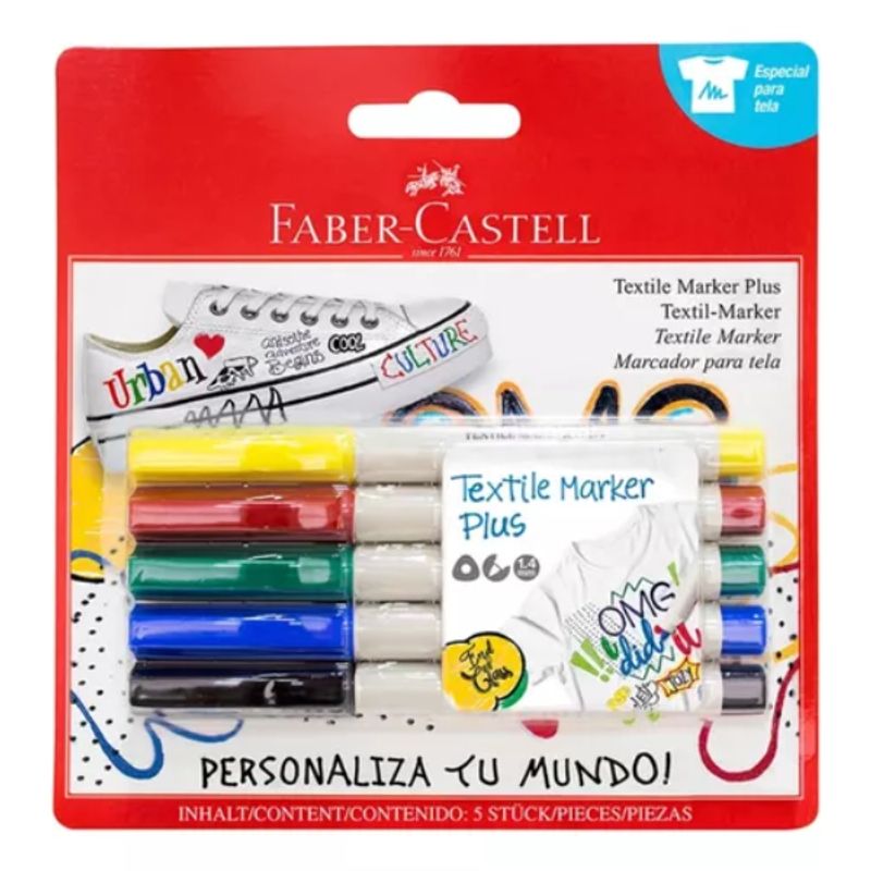FABER CASTELL - Marcador Textil Faber Castell X 5 Unidades
