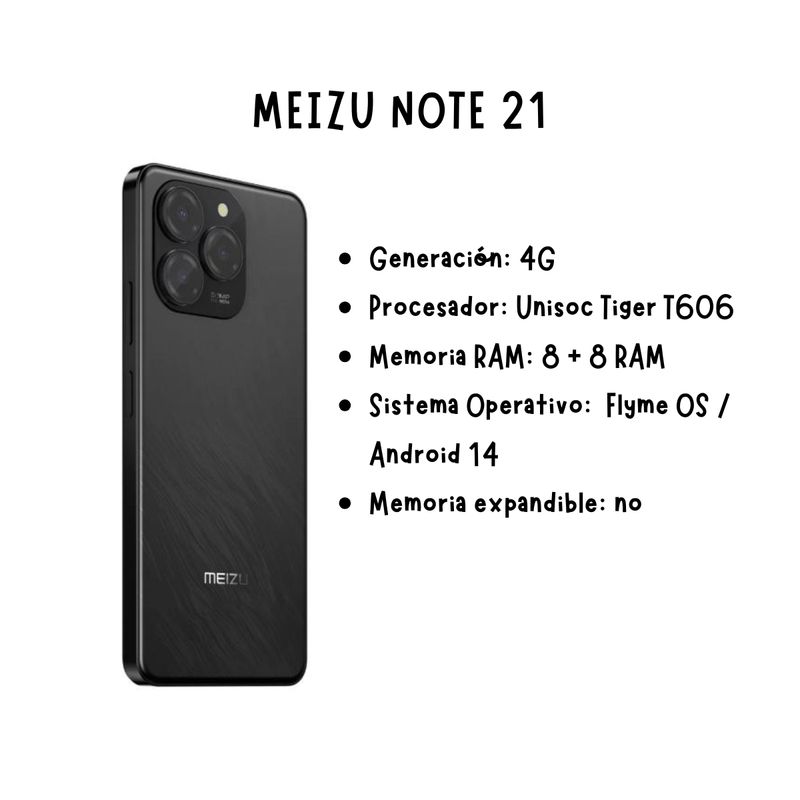 Celular MEIZU Note 21 8+8 RAM 256 Gb 4G Negro GENERICO