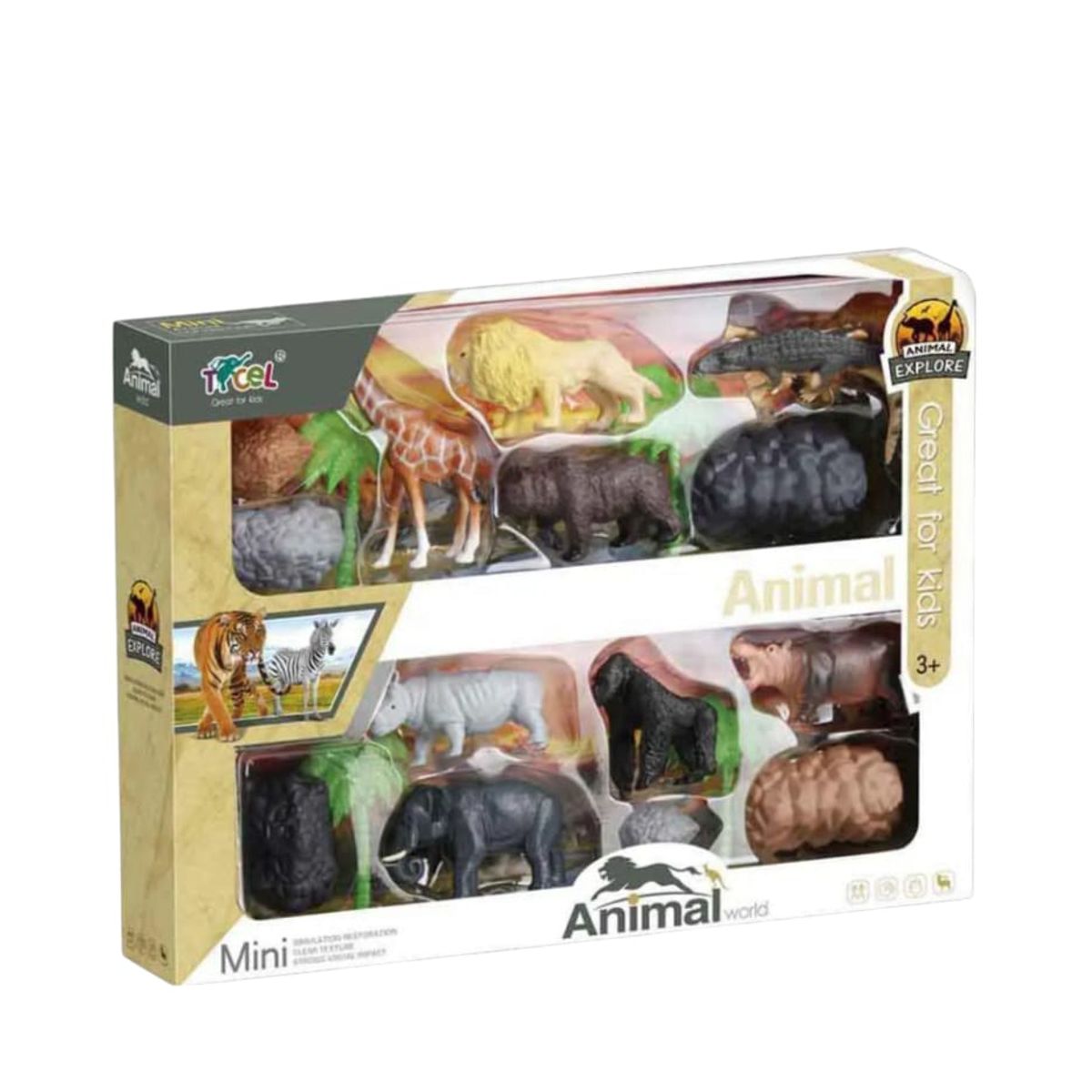 GENERICO - Set Animales Salvajes Plástico, 8Animales + 10 Accesorios