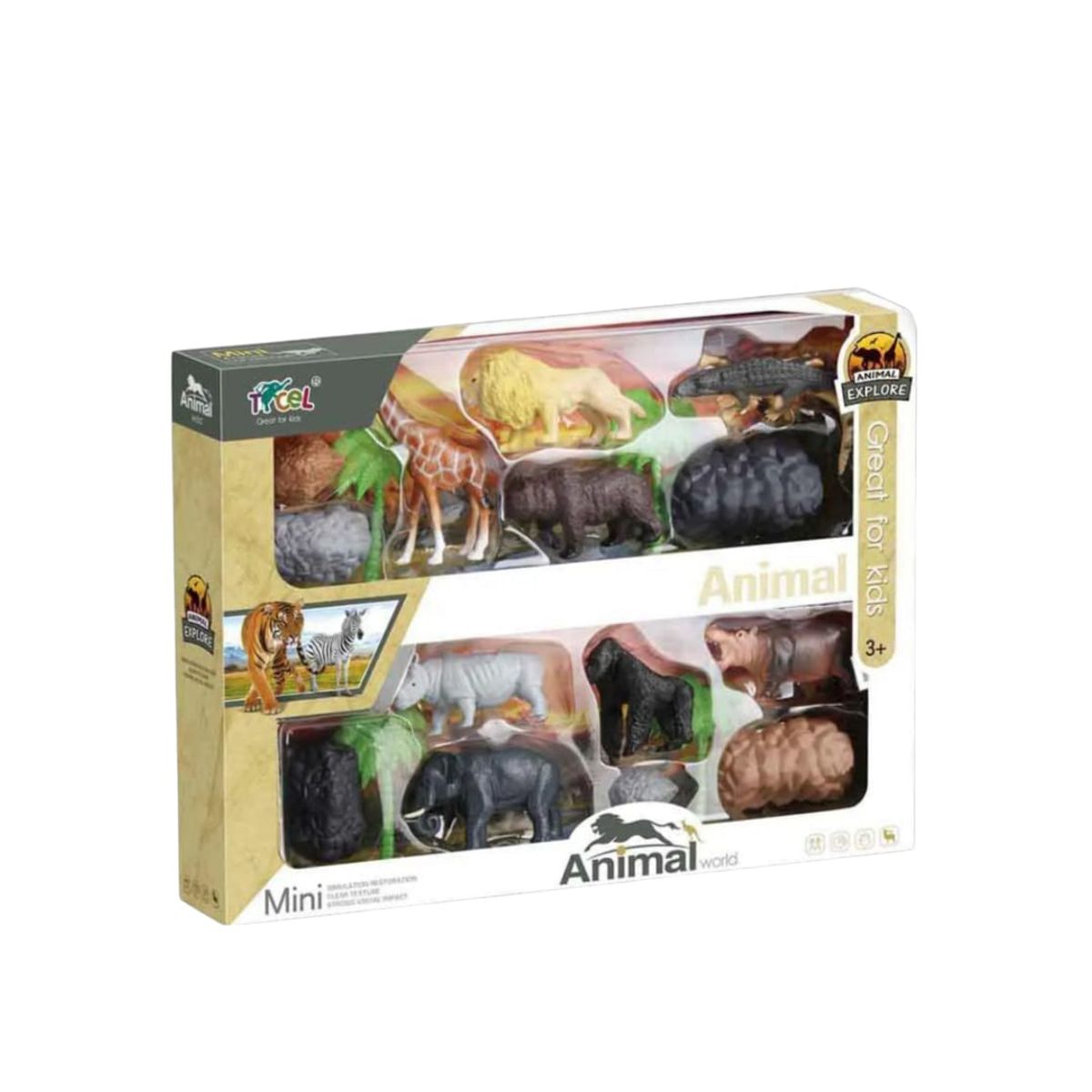 GENERICO - Set Animales Salvajes Plástico, 8Animales + 10 Accesorios