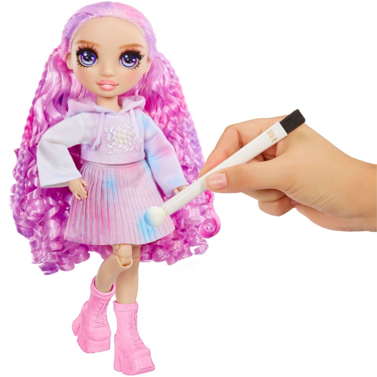 RAINBOW HIGH - Muñeca Rainbow High Watercolor Crea y Diseña con Acuarelas Ojos Color Morado