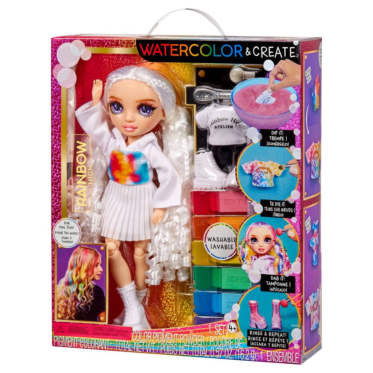 RAINBOW HIGH - Muñeca Rainbow High Watercolor Crea y Diseña con Acuarelas Ojos Color Morado